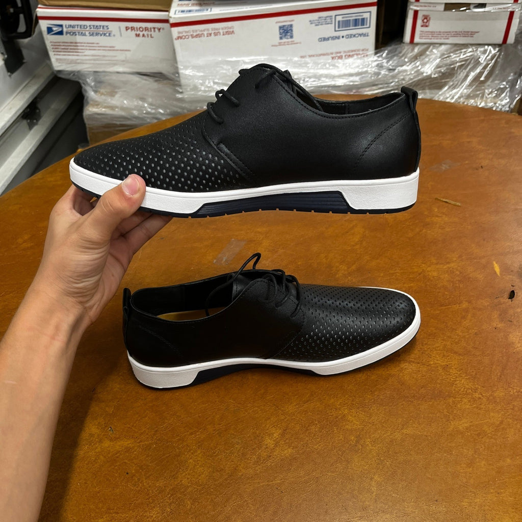 Y2K Urban Men's US 9 Black Breathable Leather Casual Shoes Non-Slip Sneakers