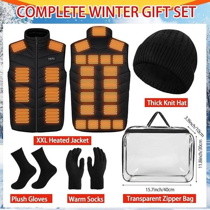 MSRP $46 5 Pcs L Electric Heated Vest with 3 Levels Mens/Womens 2XL, Knit Beanie