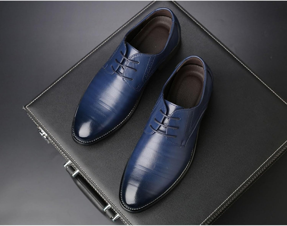 Santimon Men's US 6.5 Blue Casual Brogues Derby Lace Up Classic Dress Shoes