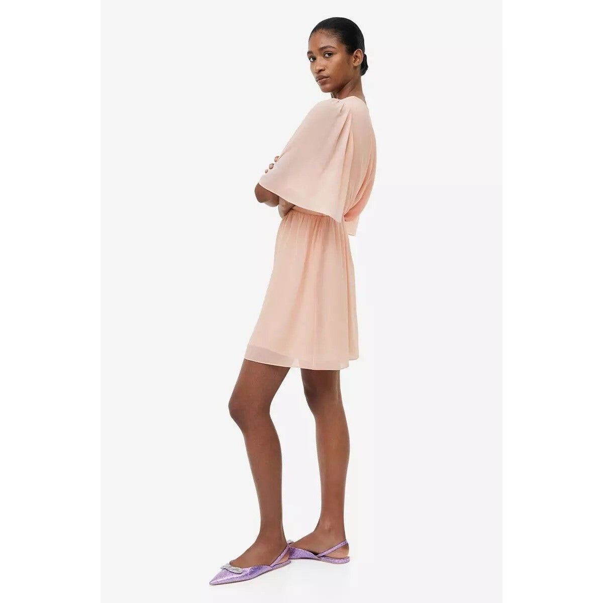 NWT Women's H&M Butterfly-Sleeved Dress Size XL Powder pink