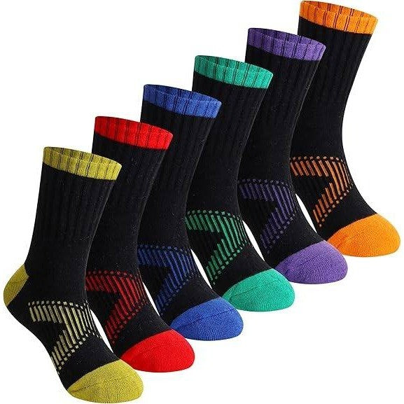 Set of 6 SeeyAN Kids Socks Black 9-12Y Boys Crew Athletic Half Cushioned Cotton