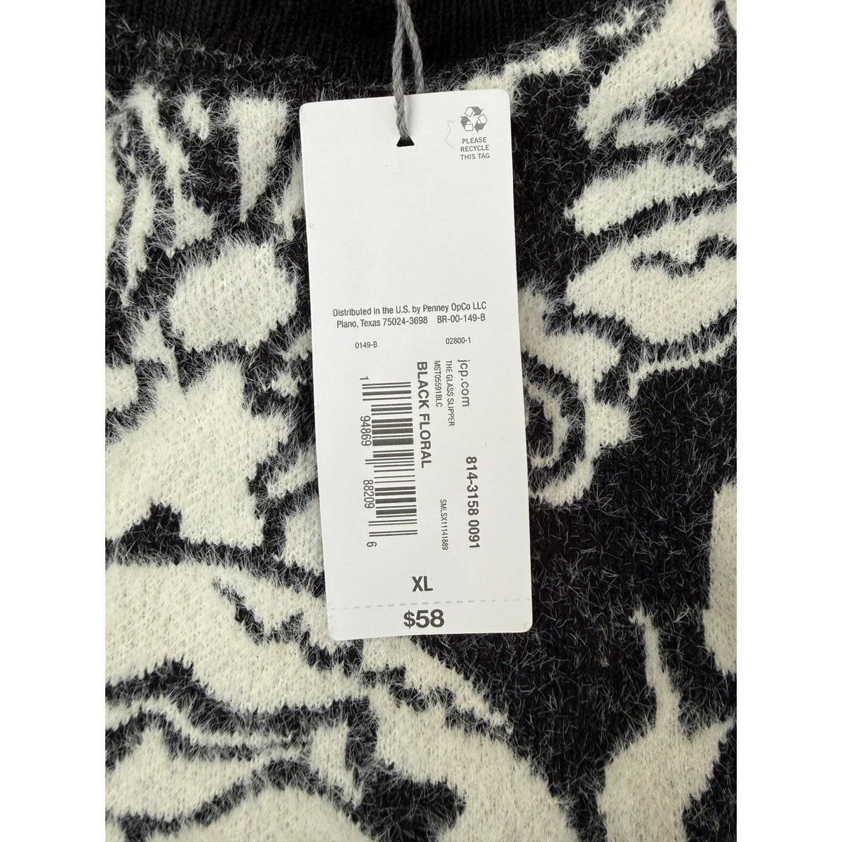 MSRP $58 Liz Claiborne Womens XL Black Floral Funnel Neck Pullover Sweater Long