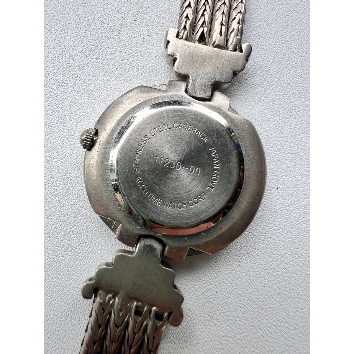 Vintage Quartz Watch 11230-00 Japan Movt Silver Tone Braided Band Needs Battery