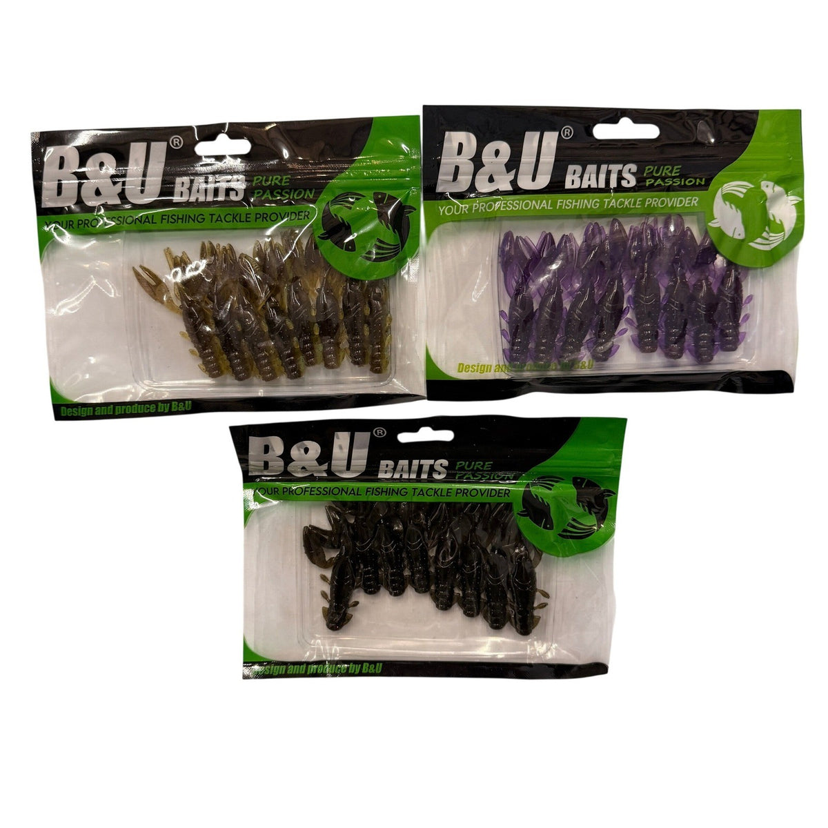 Set of 3 (8 pcs Each) B&U Soft Plastic Floating Craw Baits Bass Fishing Lures