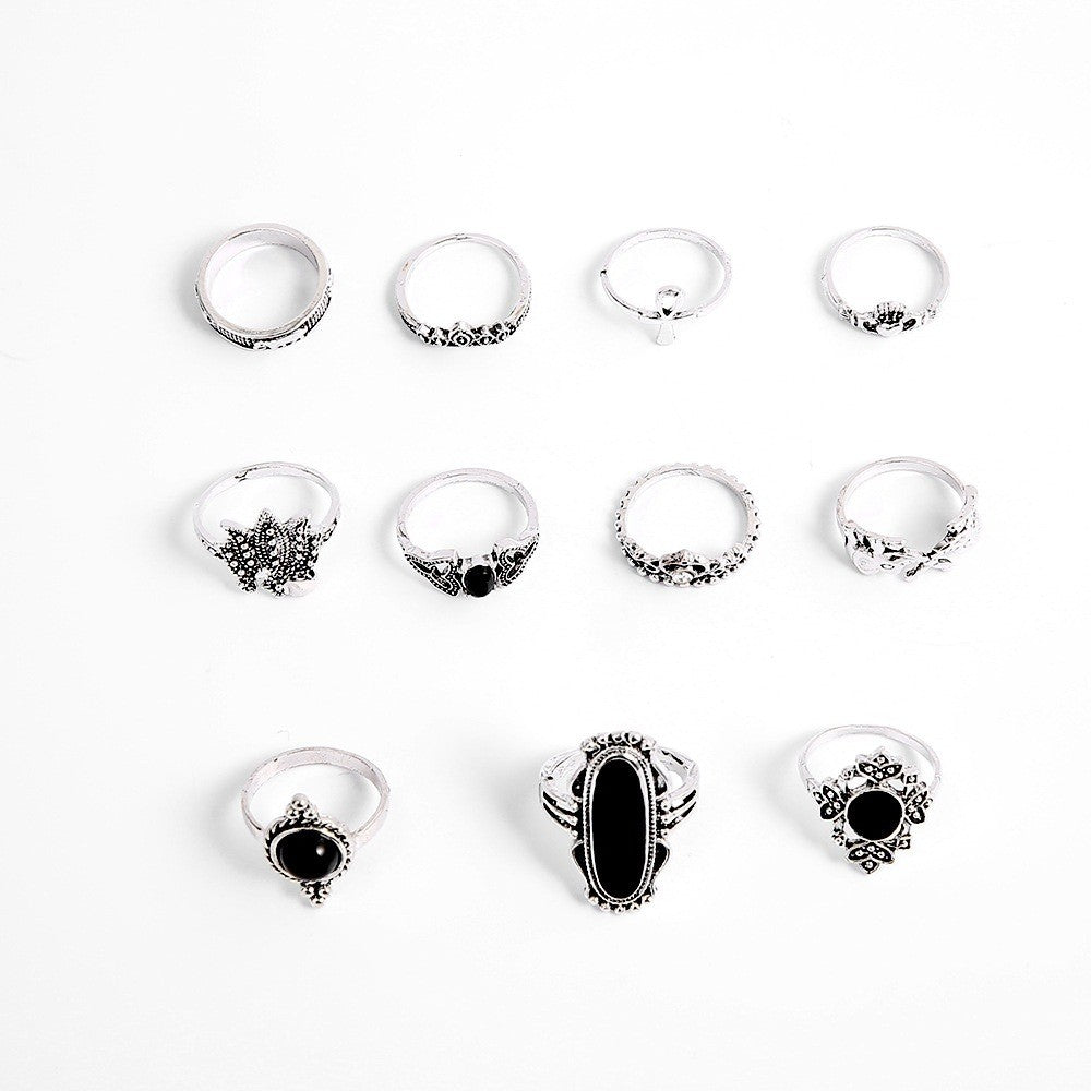 11 pcs Gothic Ring Set, Rings Set Silver, Black Onyx Ring, Witchy Rings, Knuckle