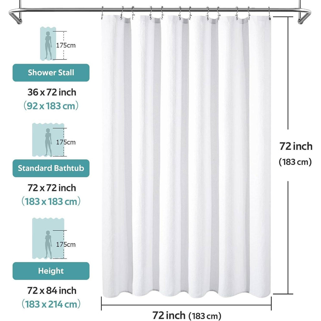 Vipfree 3 in 1 Shower Curtain Set White 72" x 72" (3 Panels), Waffle Shower