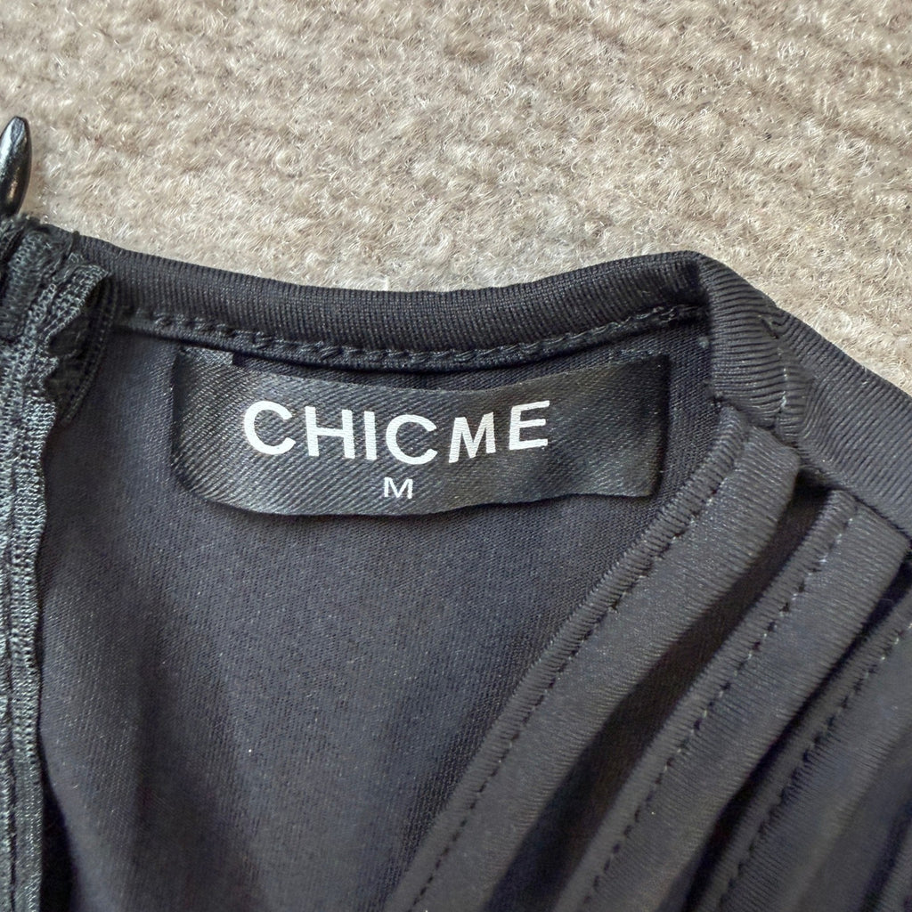 MSRP $52 CHICME Women's M One Piece Jumpsuit Rhinestone Cutout Ruched Wide
