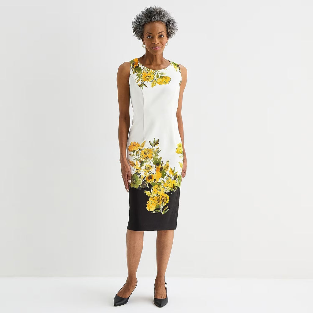 MSRP $94 Maya Brooke Women's 8 Lite Yellow White Crepe Floral Jacket Dress