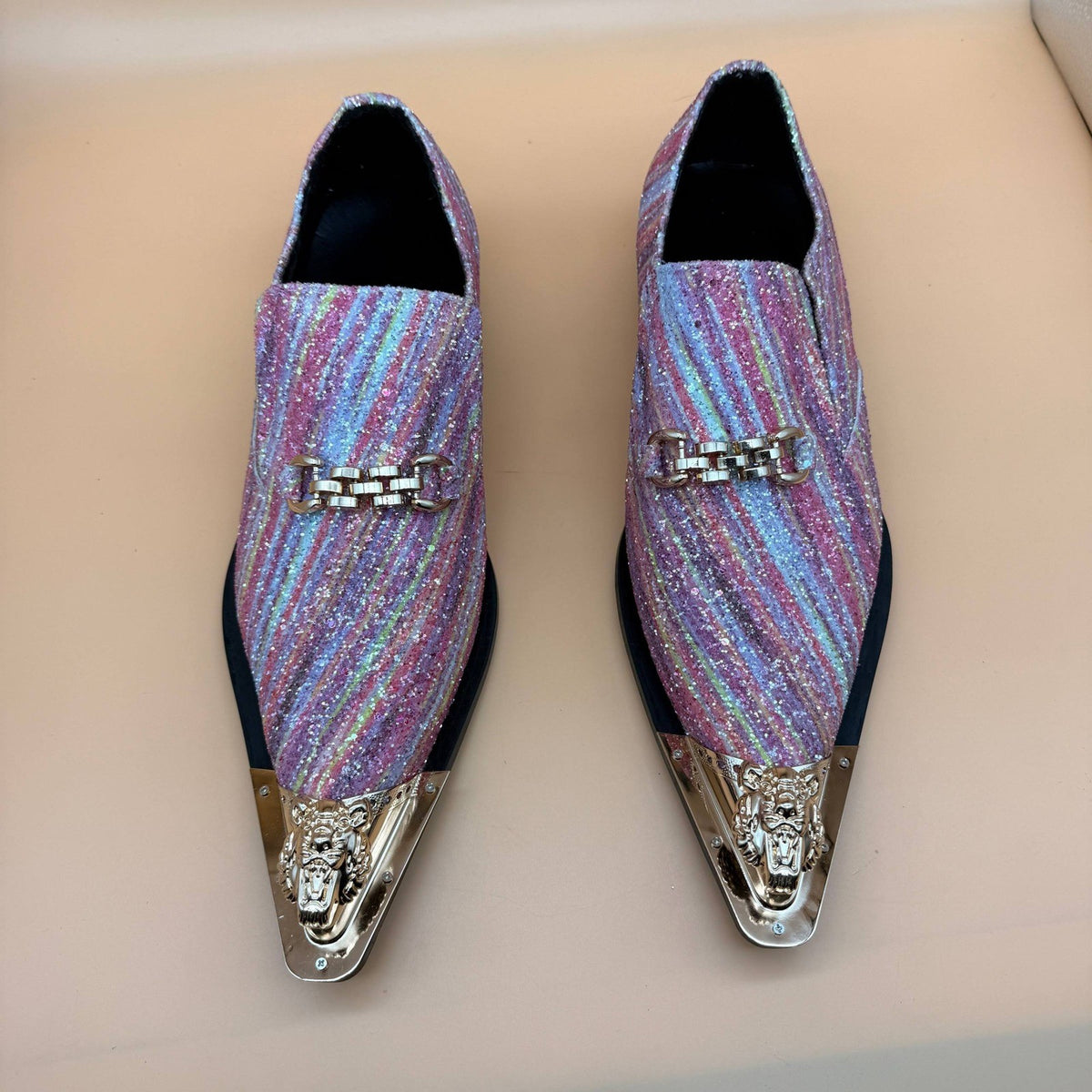 Santimon Men's US 9 Multicoloured Metal Tip Casual Glitter Western Loafers Shoes