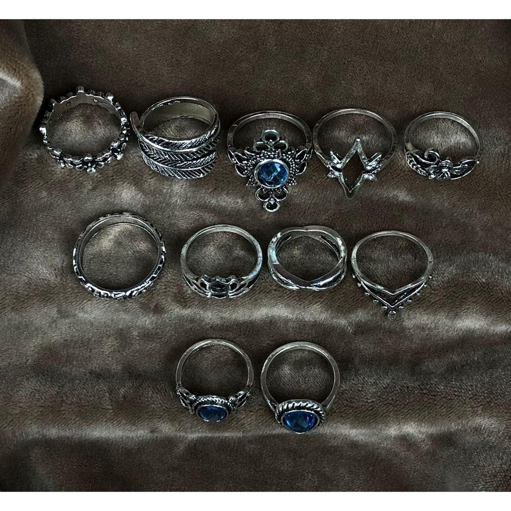 11 pcs Retro Ring Set, Ring Pack, Silver Statement Ring, Vintage Rings for Women