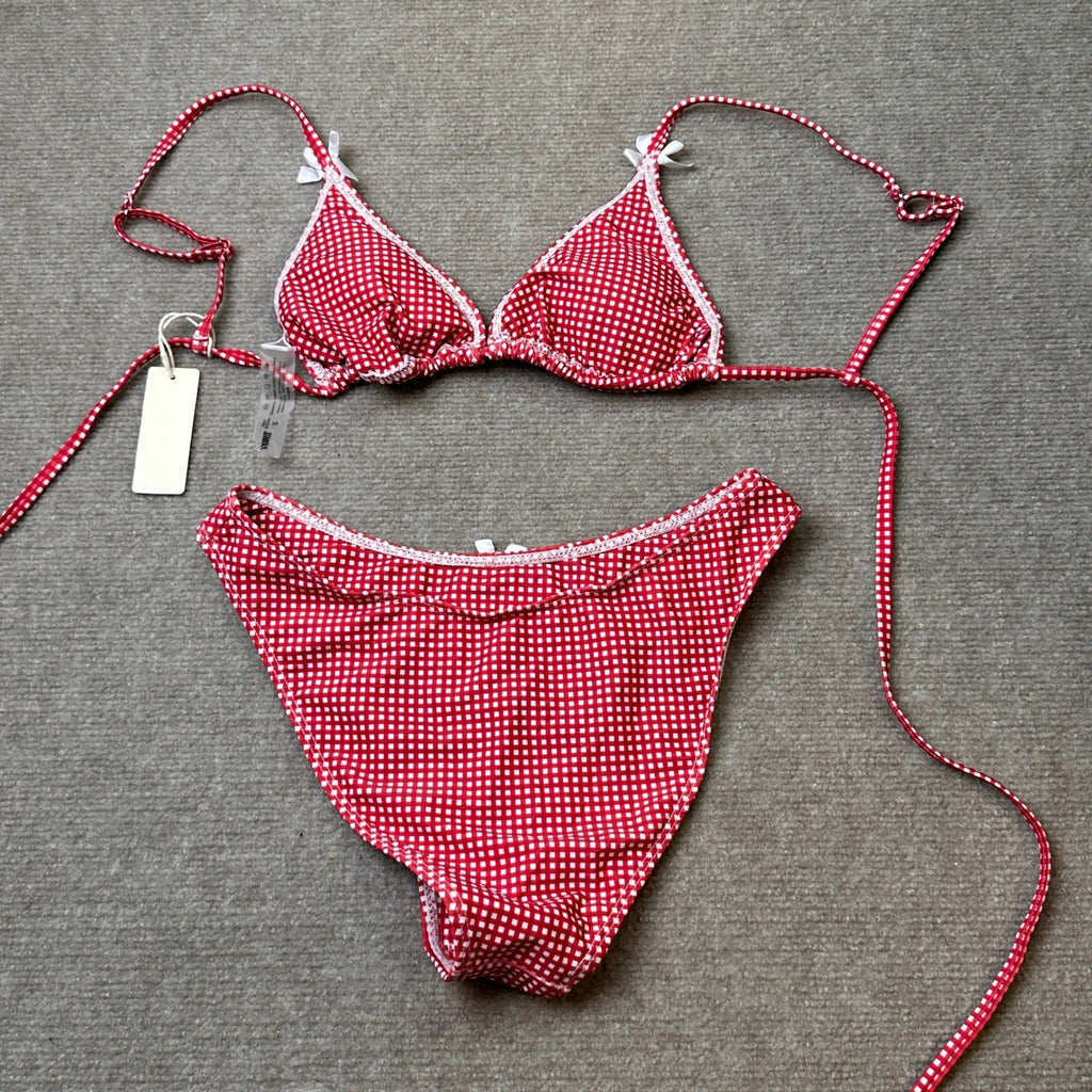 MSRP $48 seamoly Womens S Red Gingham Bikini Sets Triangle Two Piece Swimsuit
