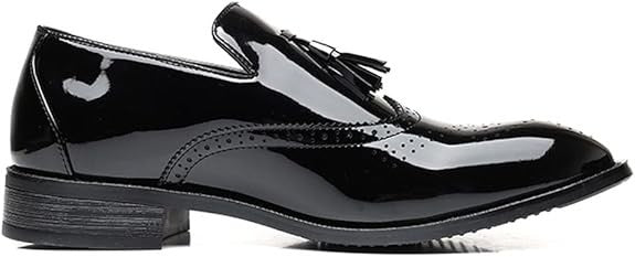 Santimon Men's US 8 Black Patent Leather Wingtip Tassel Loafers Dress Shoes