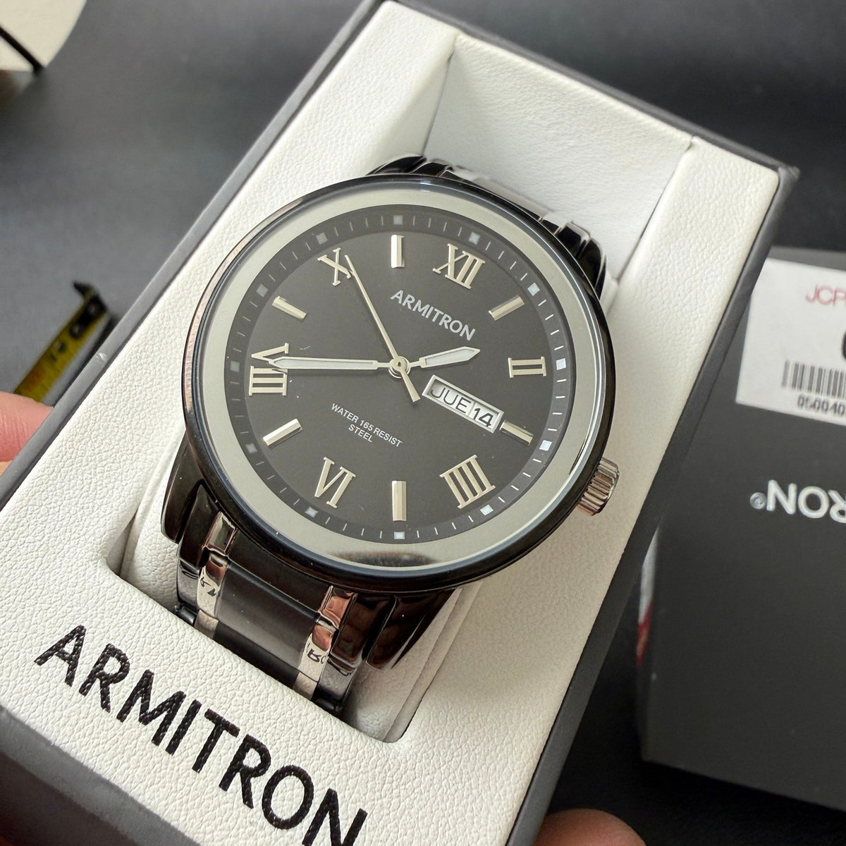 Armitron 20/4935TB Mens Day/Date Black/Silver Tone Bracelet Watch New Battery