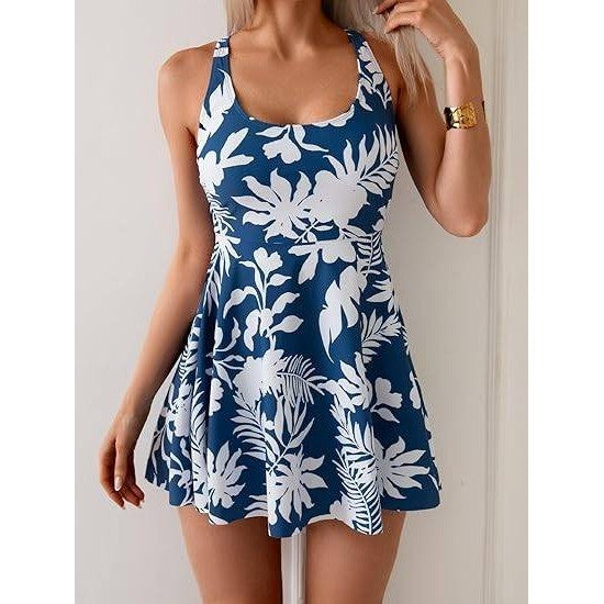 MSRP $51 B2prity S Navy Blue Floral One Piece Swimdress for Women Tummy Control