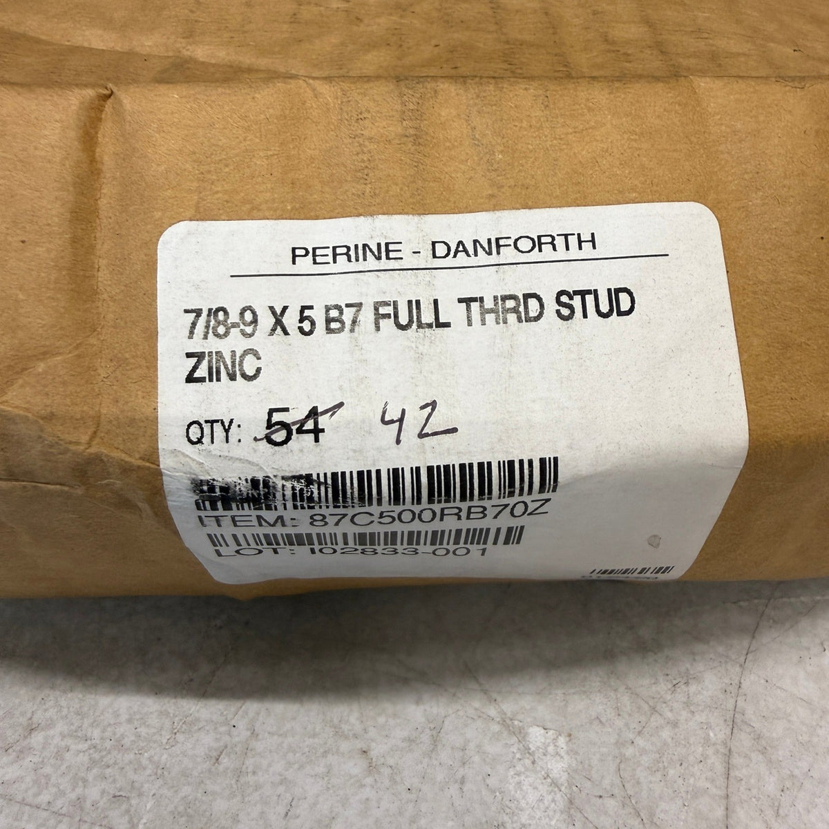 Pack of 42 Perine-Danforth 7/8-9 x 5 B7 Full Thread Stud Bolt Zinc