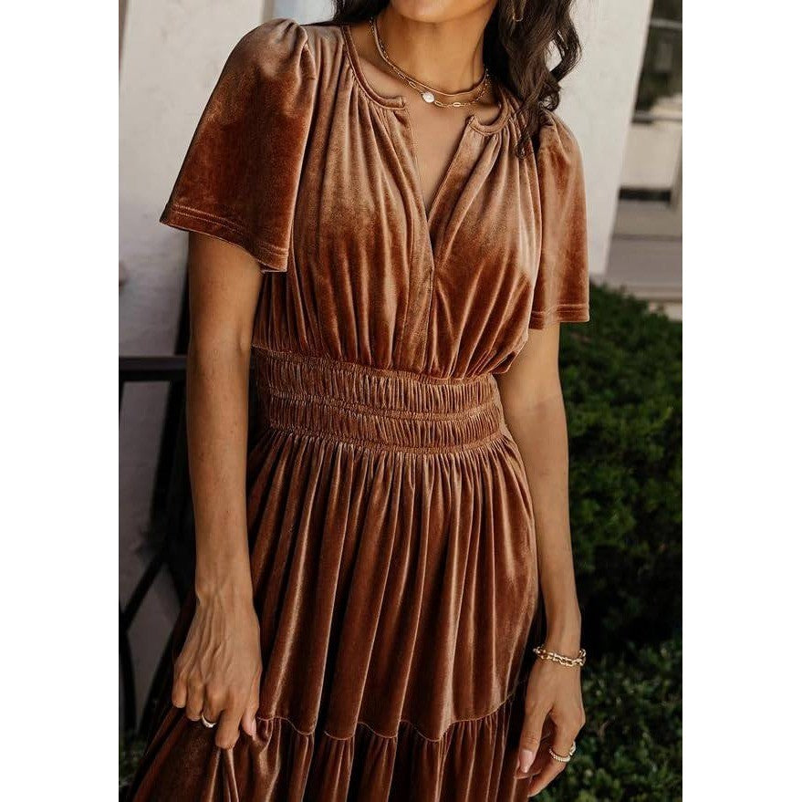 MSRP $55 R.Vivimos Women's L Fall Winter Vintage Velvet Maxi Dress Short Sleeve