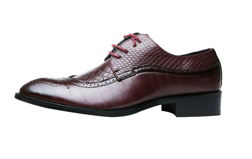 Santimon Men's US 7 - 11 Red Derby Crocodile Pattern Pointed Toe Brogue Shoes