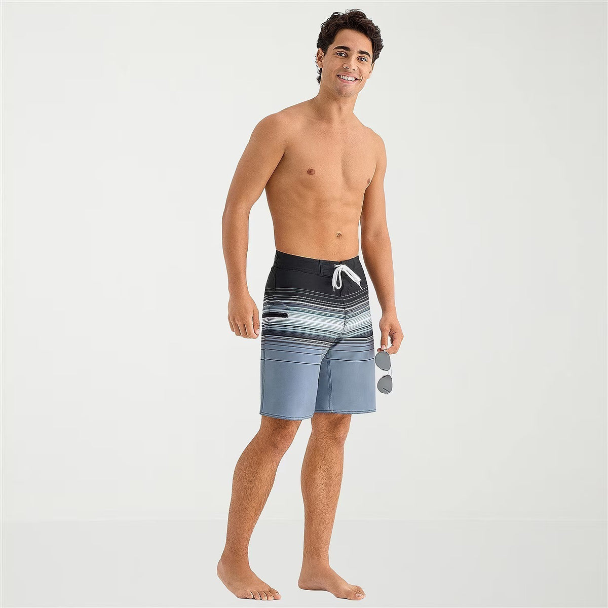 MSRP $44 Burnside Mens 32 Black/Slate Blue 9 1/2" Striped Board Shorts