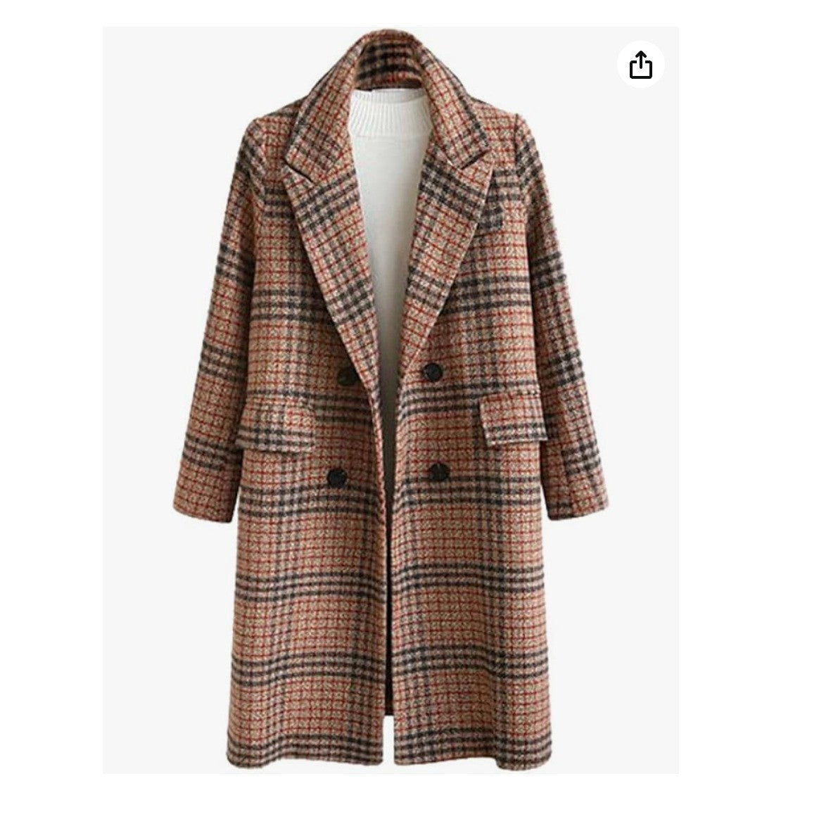 MSRP $85 CHARTOU Women's XS Plaid Double Breasted Woolen Peacoat Oversized