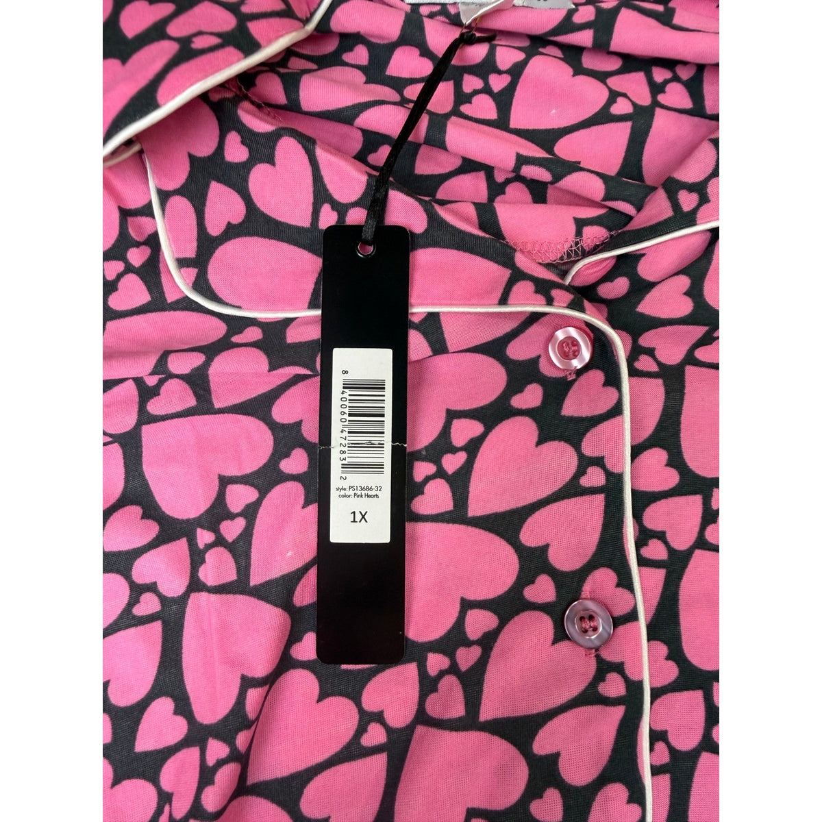 MSRP $48 White Mark Womens 1X Pink Hearts Long Sleeve 2 Piece Pajama Set