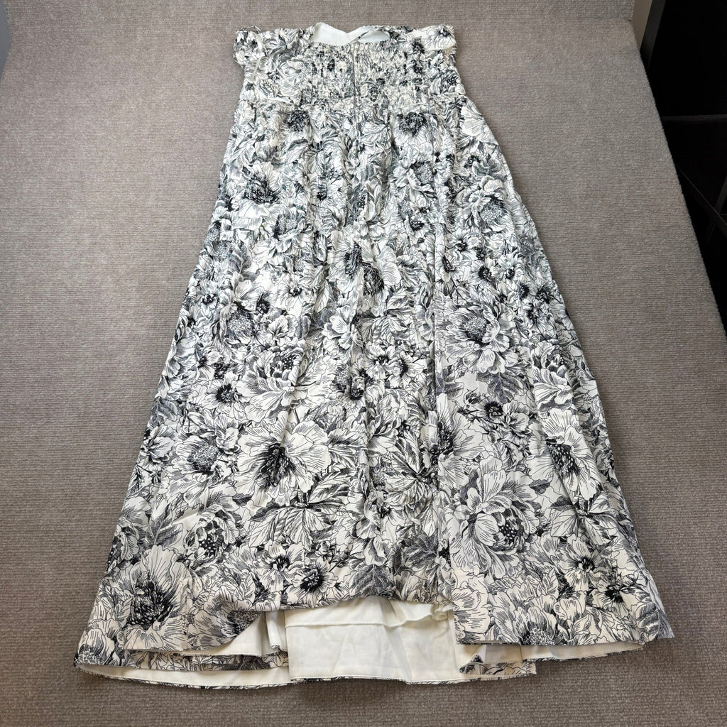 MSRP $88 Belle Vie Womens 6 Ivory Black Floral Print Poplin Midi Dress Sleeve