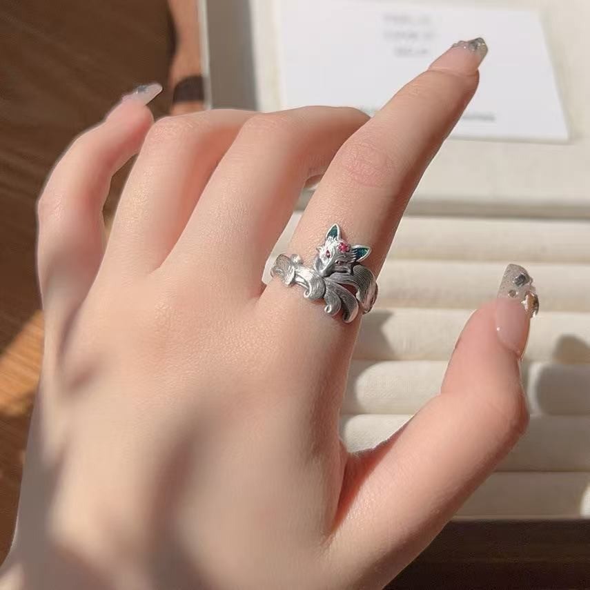 Nine-Tailed Fox Women's Ring Jewelry Silver Tone Animal Size 10 Adjustable 9-11