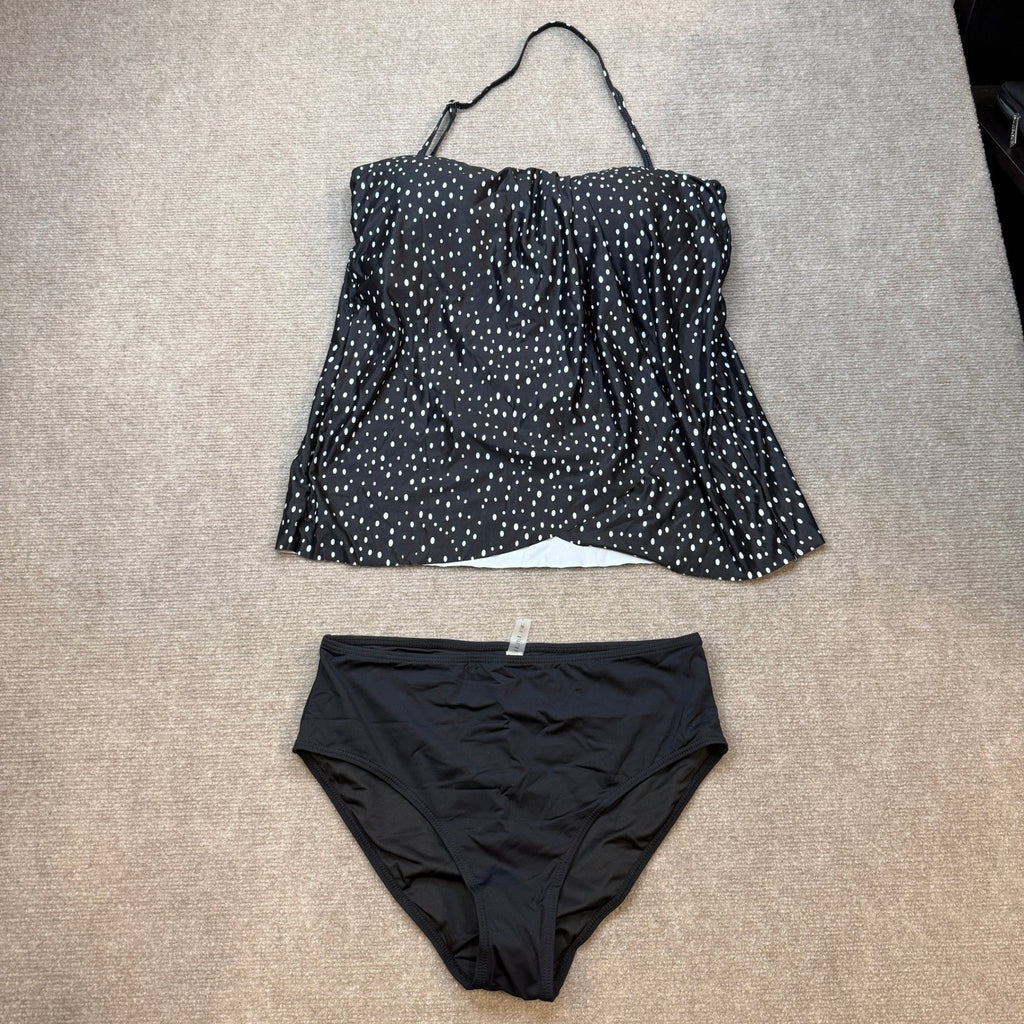 MSRP $44 Tempt Me Women's L Black Two Piece Tankini Bathing Suit Halter Bandeau
