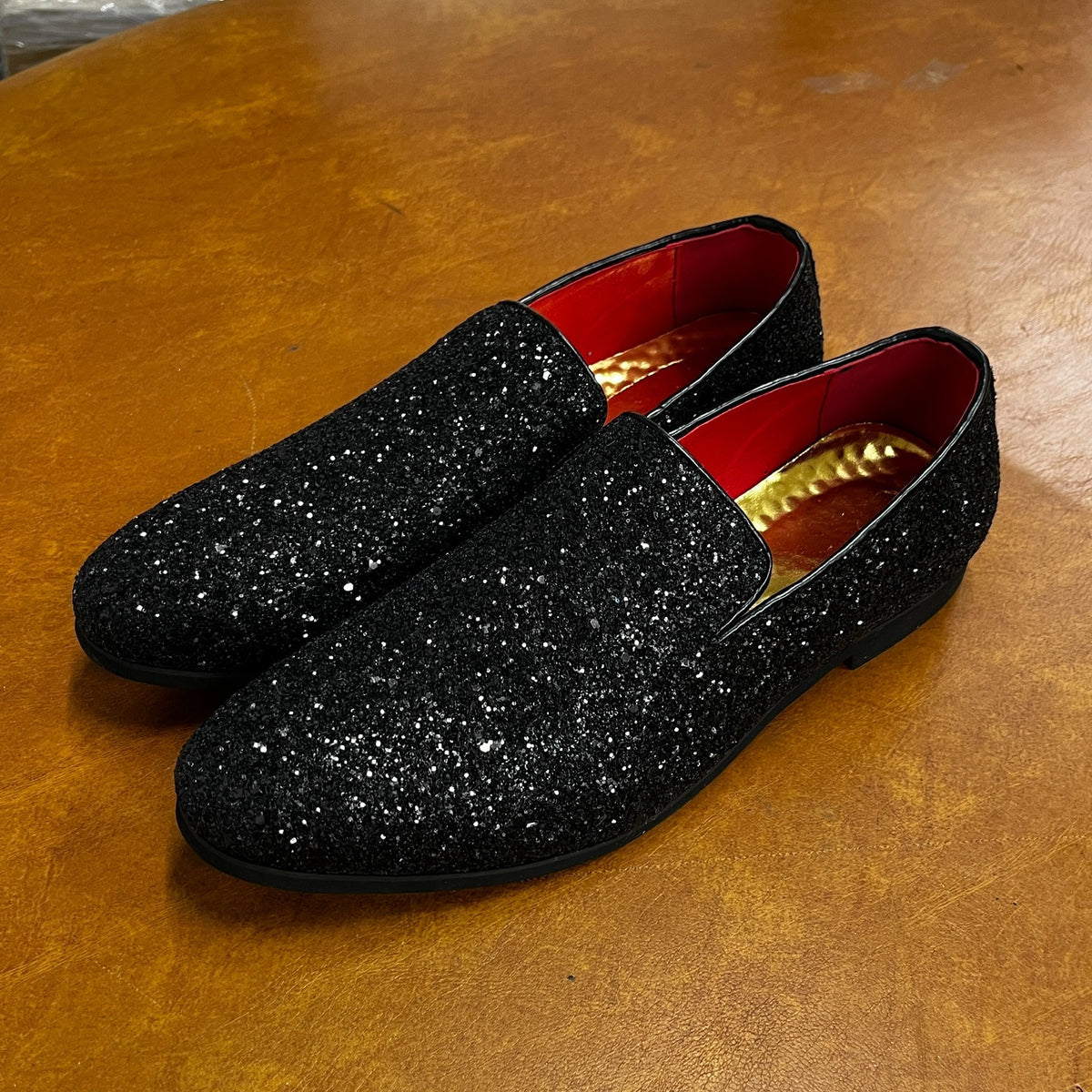 Santimon Men's US 6.5 - 12.5 Black Glitter Slip-On Loafers Sequin Dress Shoes