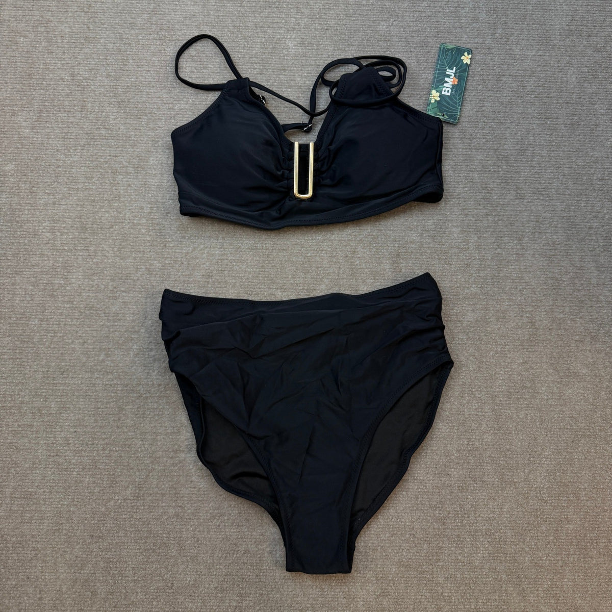 MSRP $35 BMJL Women's S Black High Waisted Bikini Set Tummy Control Swimsuit