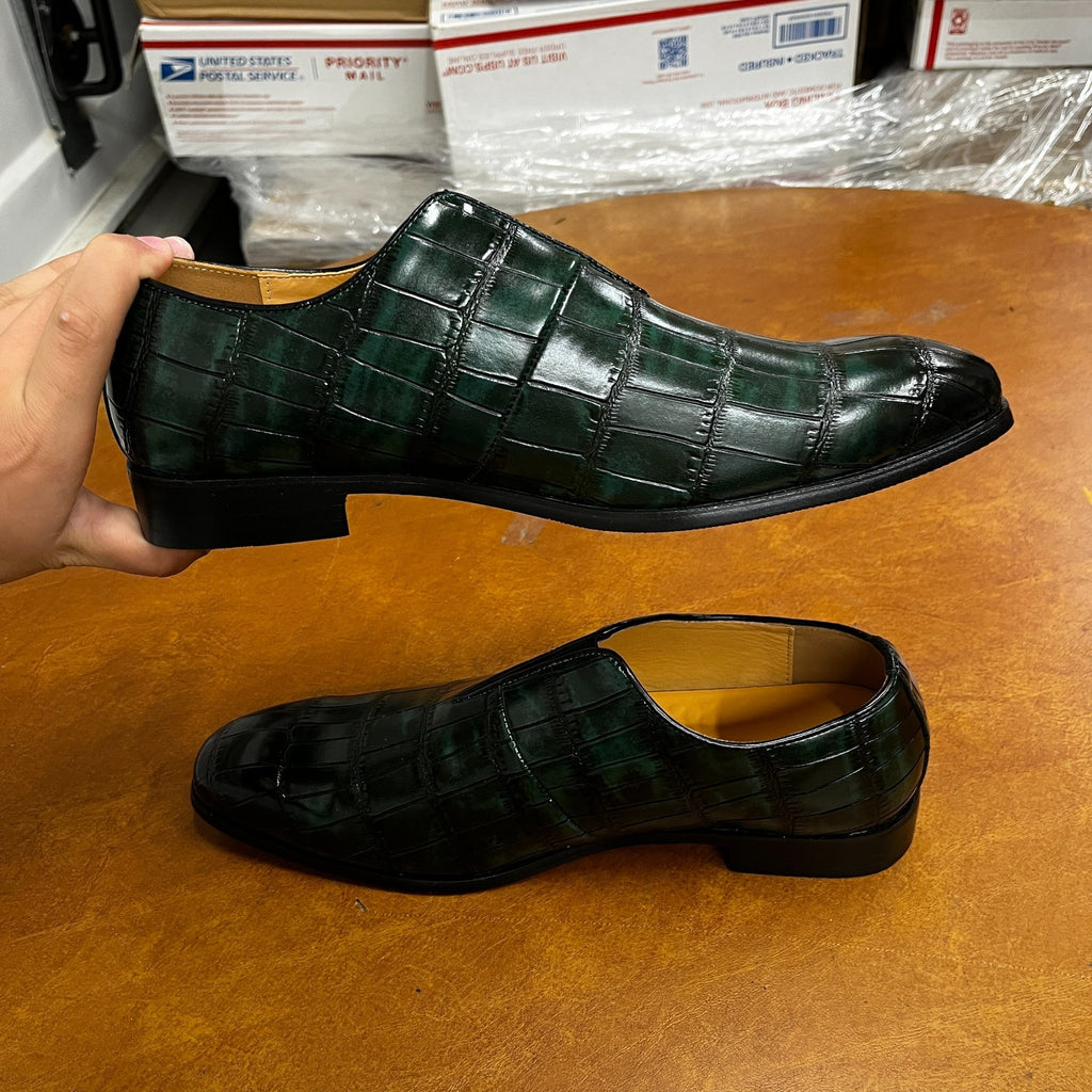 Santimon Men's US 8 - 10 Green Smoking Loafers Checkered Slip On Dress Casual