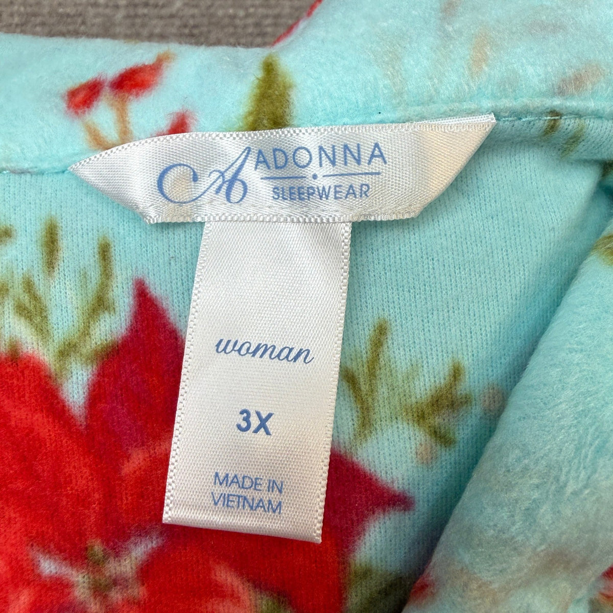 Adonna Womens 3X Aqua Poinsetta Fleece Long Sleeve 2 Piece Pajama Set