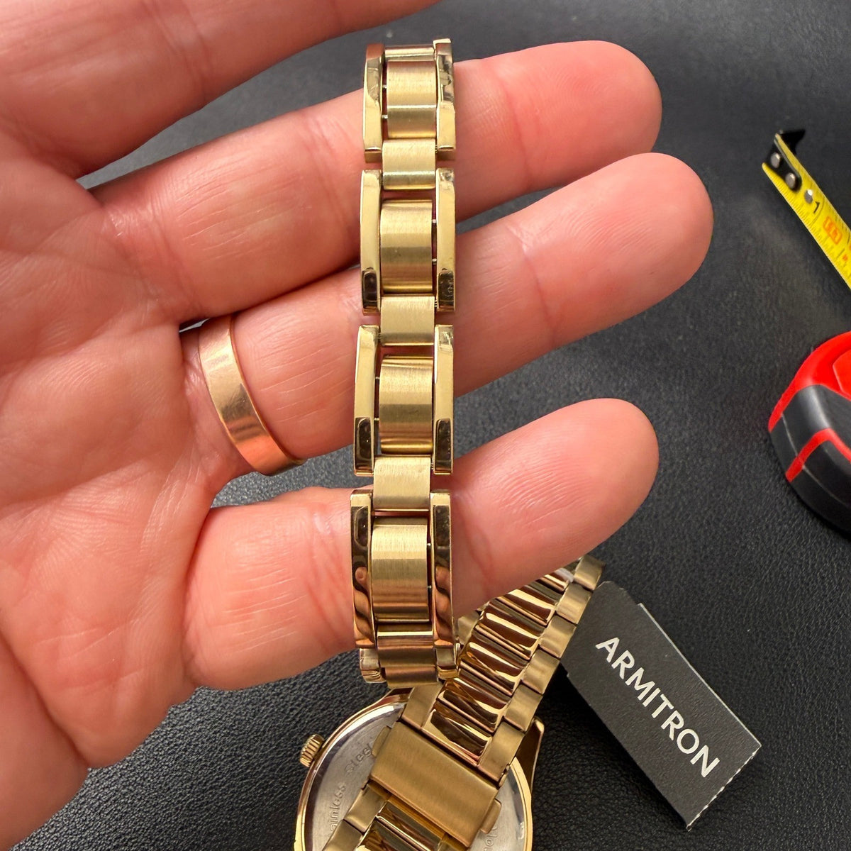 MSRP $105 Armitron Men's 20/5374GP Gold Tone Watch & Bracelet Set New Battery
