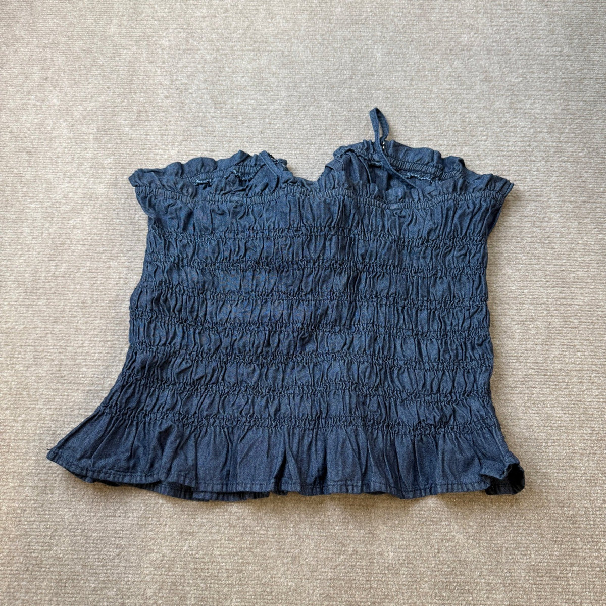 MSRP $58 A.N.A Womens 1X Dark Stone Wash Smocked Square Neck Sleeveless Tank Top