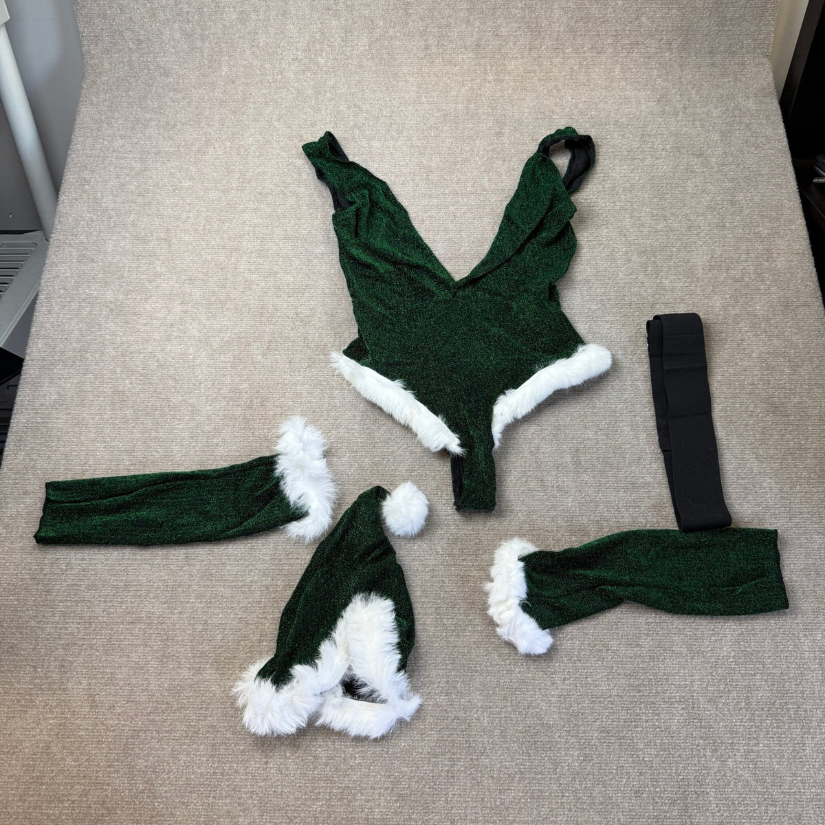 NWT Avidlove Womens L Dark Green 5 Pcs Christmas Lingerie Bodysuits Sexy Deep V