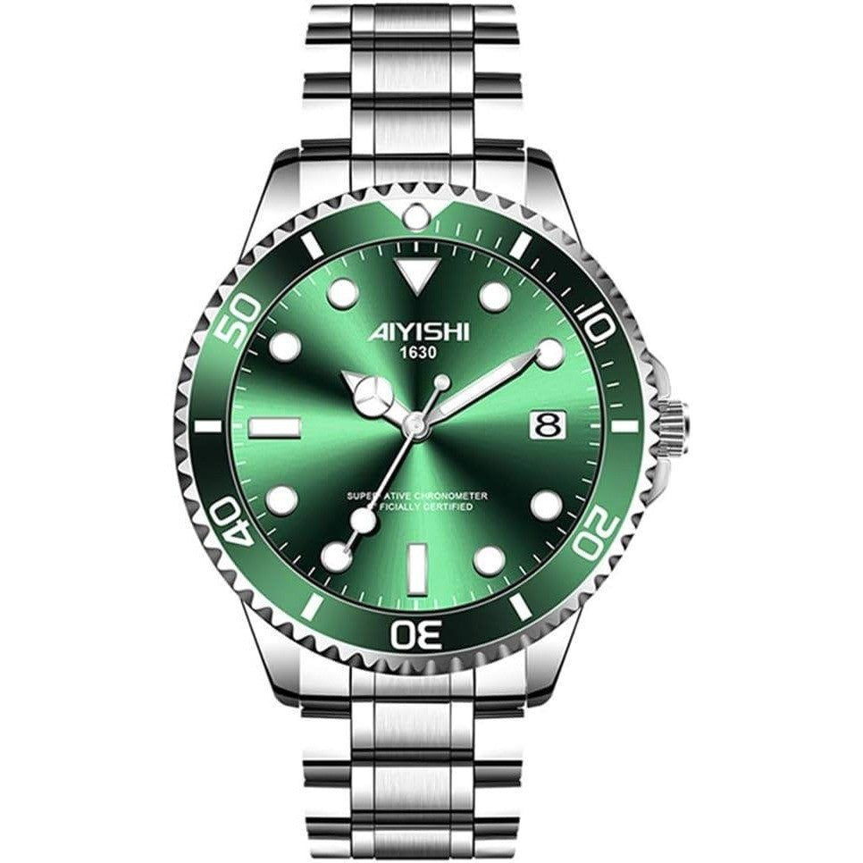 Dofia Xiaoya Aiyishi 1630 Men's Silver Stainless Steel Quartz Watch Green Dial G
