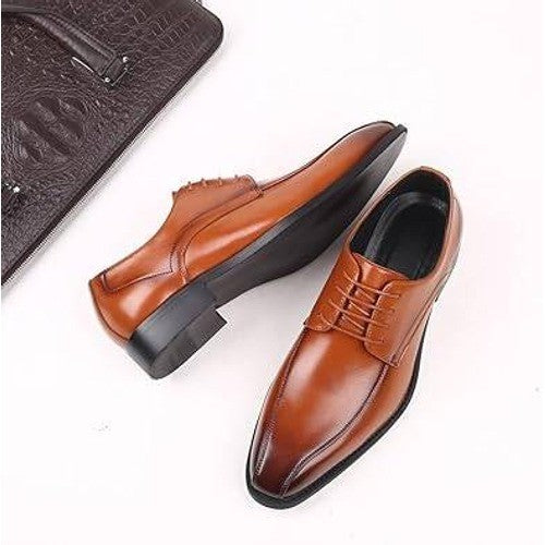 Santimon Men's US 6.5 Tan Leather Derby Shoes Lace Up Formal Business Shoes