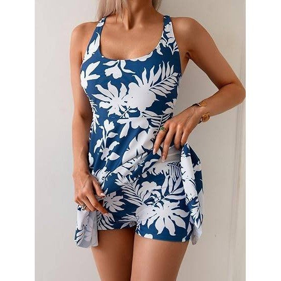 MSRP $51 B2prity S Navy Blue Floral One Piece Swimdress for Women Tummy Control