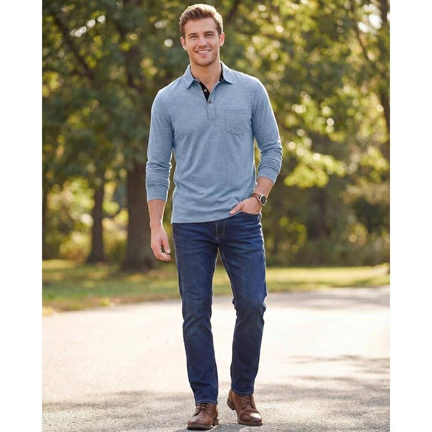 MSRP $36 Envmb Men's L Casual Long Sleeve Polo Shirt Button Collared Golf Shirt