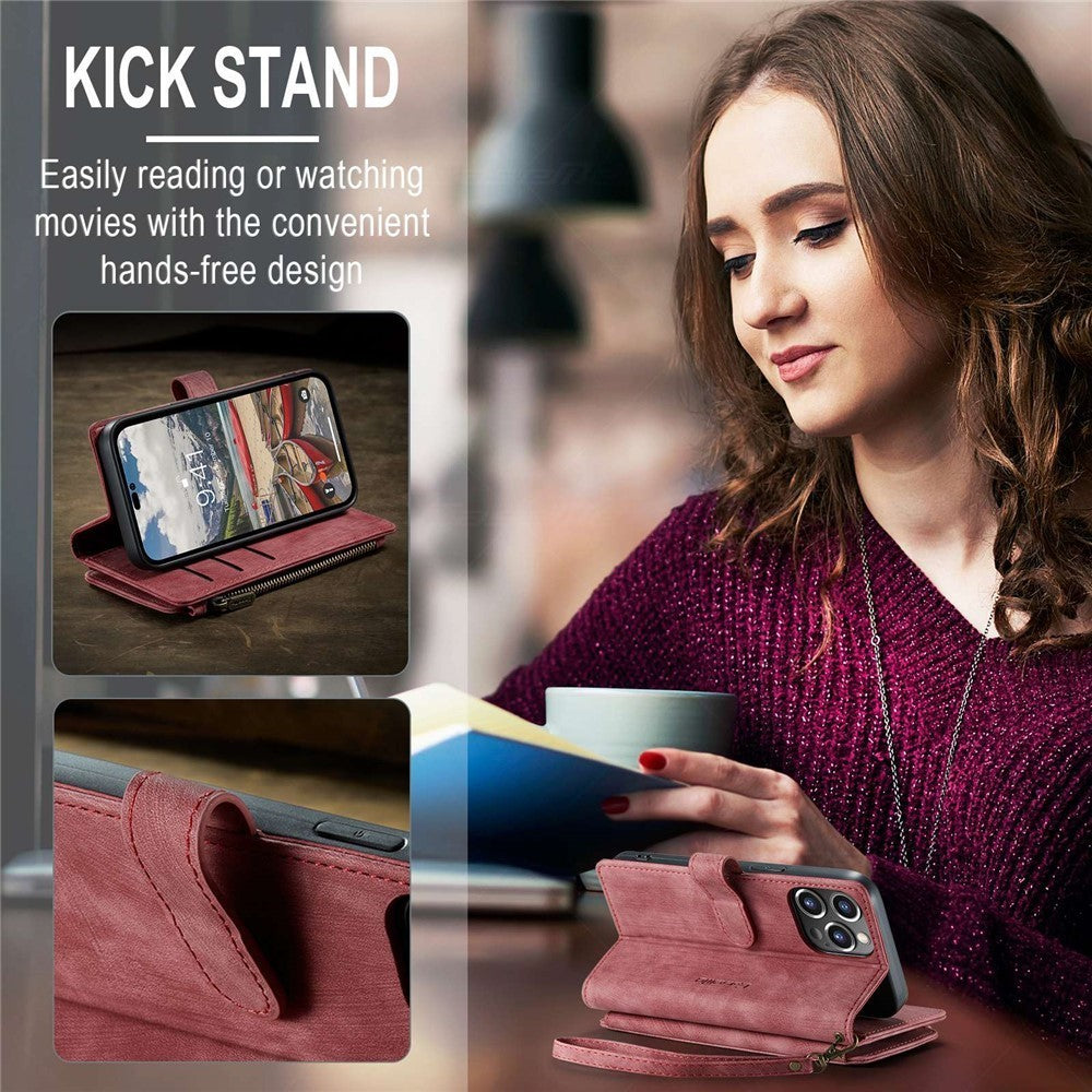 CaseMe C30 For iPhone 14 ProMax Detachable Zipper PU Leather Wallet Case