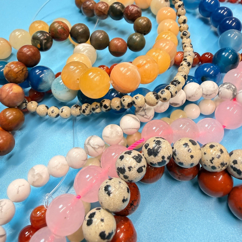 Set of 10 Natural Gemstone Round Beads Strands 15" Sizes 6,8,10 mm 14oz №B2