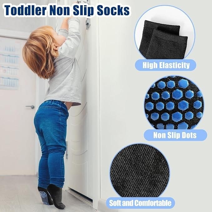 DECOVICI 8 Pairs Toddler 3-5T Socks Anti Skid with Grips Non Slip Crew Socks