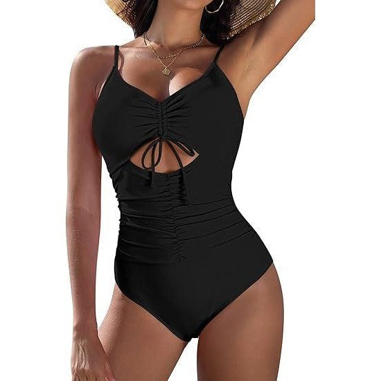 MSRP $26 Pink Queen Women's L Black One Piece Swimsuits Sexy Tummy Control Dr
