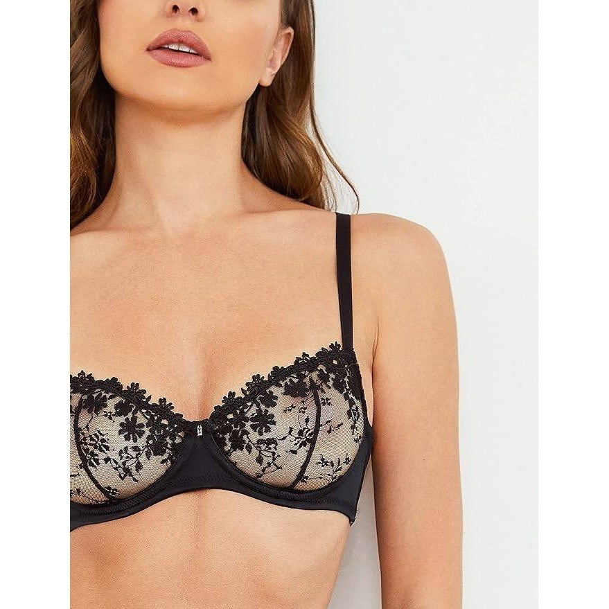 MSRP $28 Wingslove Women's 36C Sexy Lace Bra Demi Sheer Mesh Balconette See