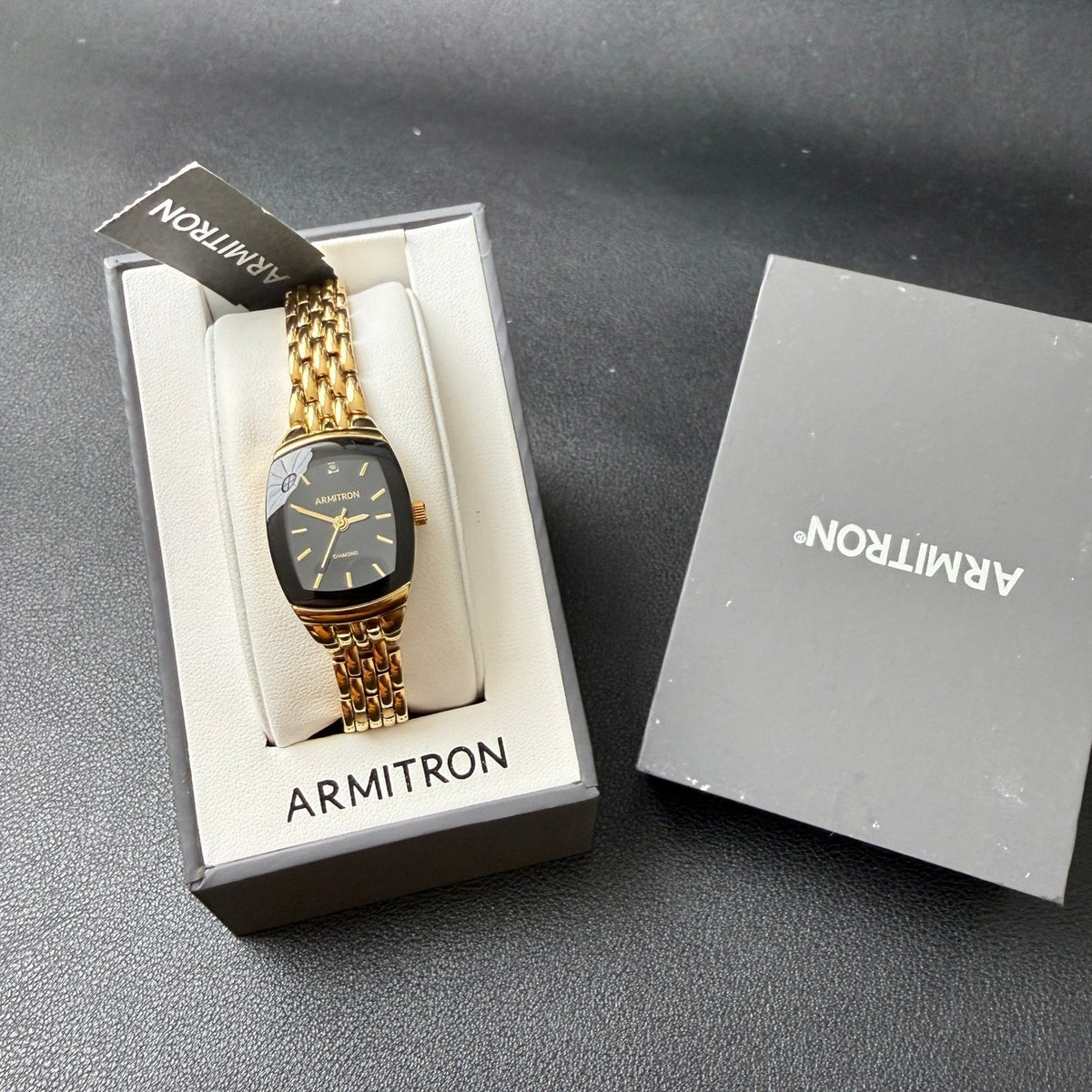 Armitron Women's 75/5195GP Gold Tone Diamond Black Dial Bracelet Watch New