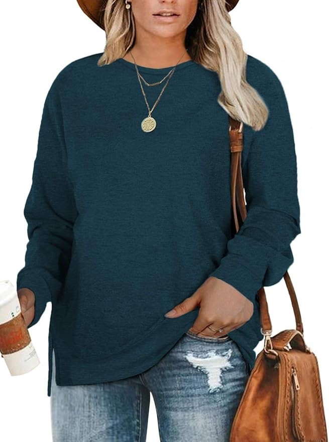 DOLNINE Plus-Size 14W-16W Womens Casual Sweatshirt Top Side Slit Pullover Shirt