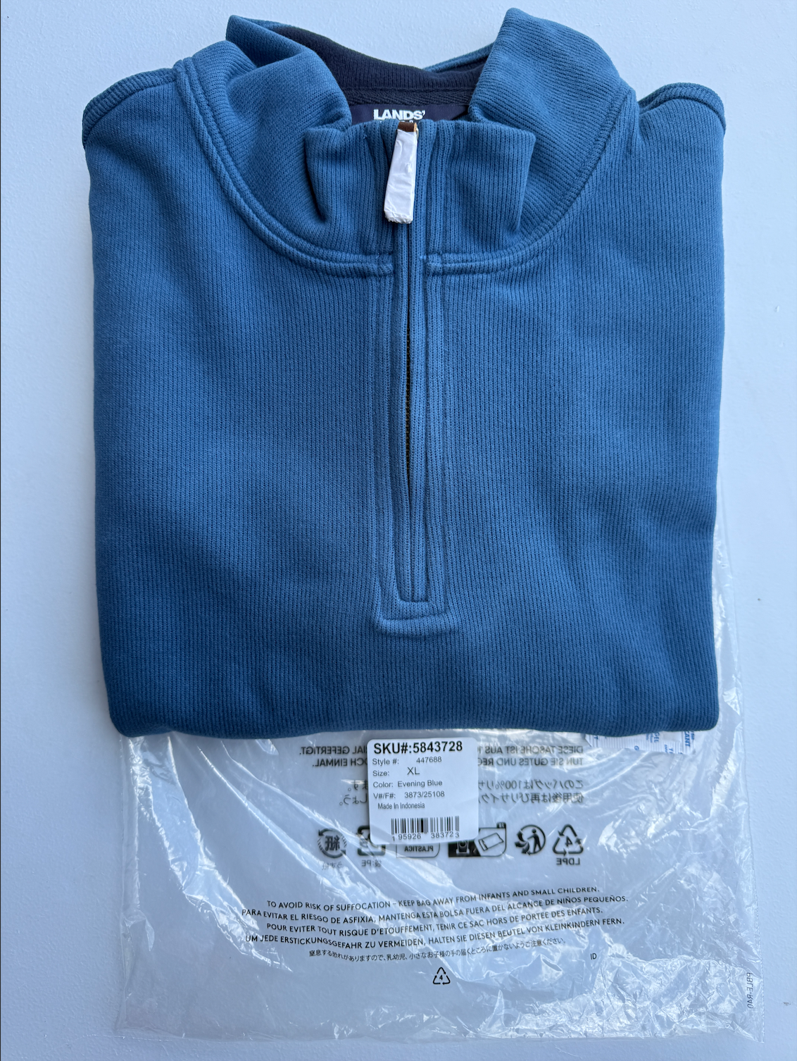 Lands' End Men's L,XL Bedford Rib Quarter Zip Long Sleeve Soft Cozy Sweater Pull