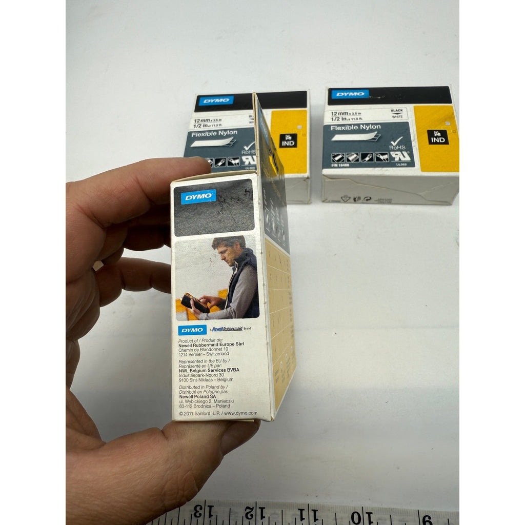 Lot of 3 DYMO Rhino Flexible Nylon Industrial Label Tape 1/2" x 11 1/2 ft White/