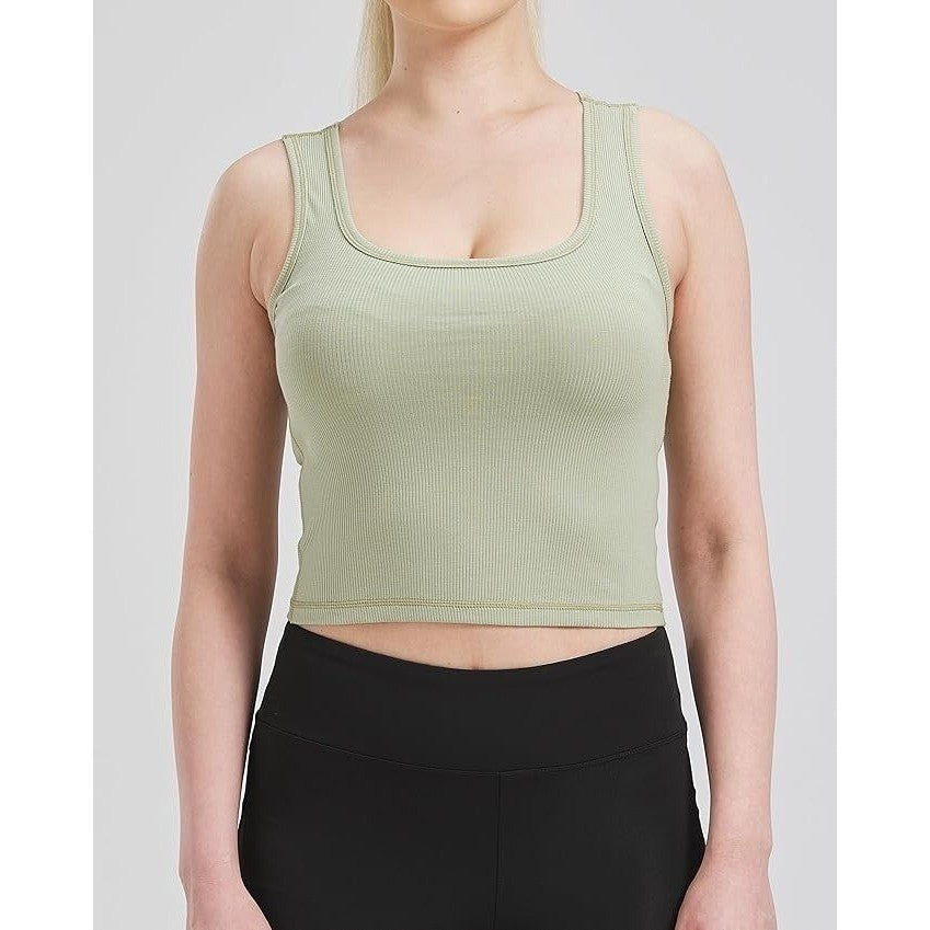 Women's M Bamboo Viscose Cotton Ribbed Tank Top Soft Fitted Scoop Neck Sleeveles