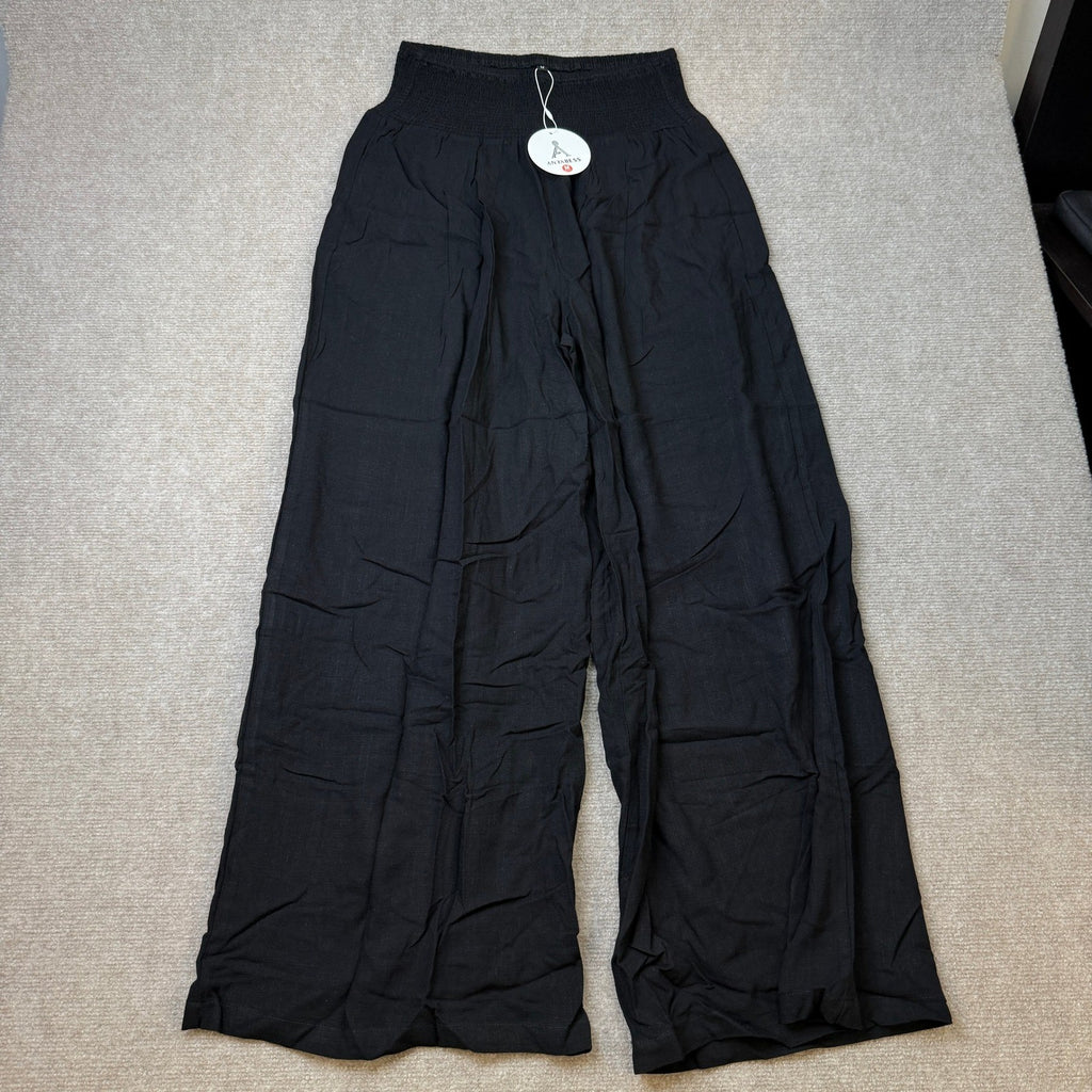 MSRP $36 ANRABESS Women's M Linen Palazzo Wide Leg Pants with Pockets Smocked