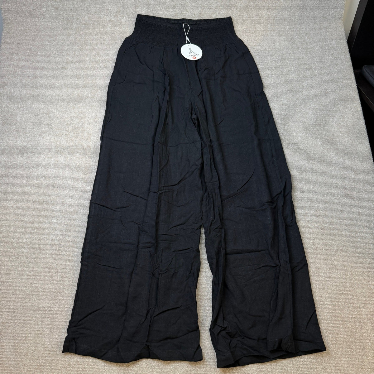 MSRP $36 ANRABESS Women's M Linen Palazzo Wide Leg Pants with Pockets Smocked